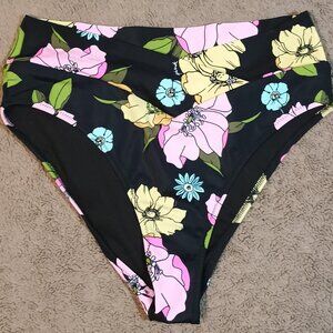 PINK Victoria's Secret/Bikini Bottoms/Womens M/Black Floral V-Front Brazilian